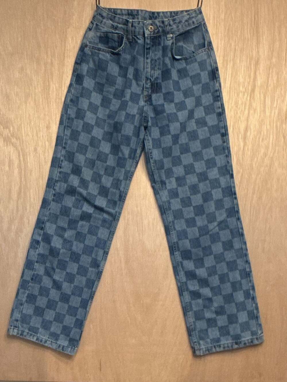 Ragged Jeans Straight Leg Checkered Jeans Size 28 Blue